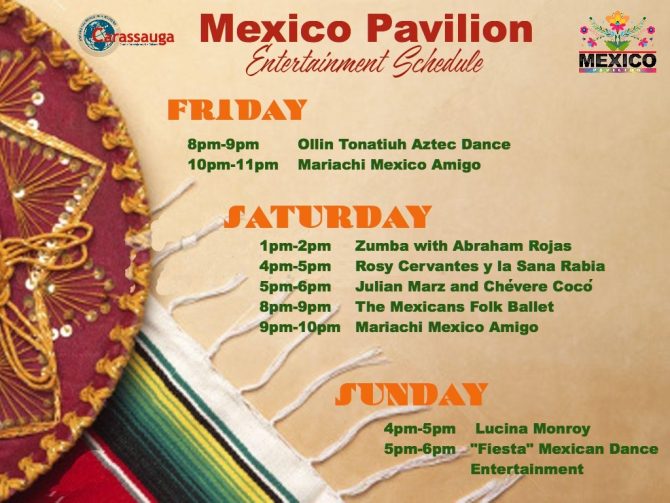 Mexico Pavilion entertainment schedule... note Rosy goes on at 5PM, not 4 as shown here.